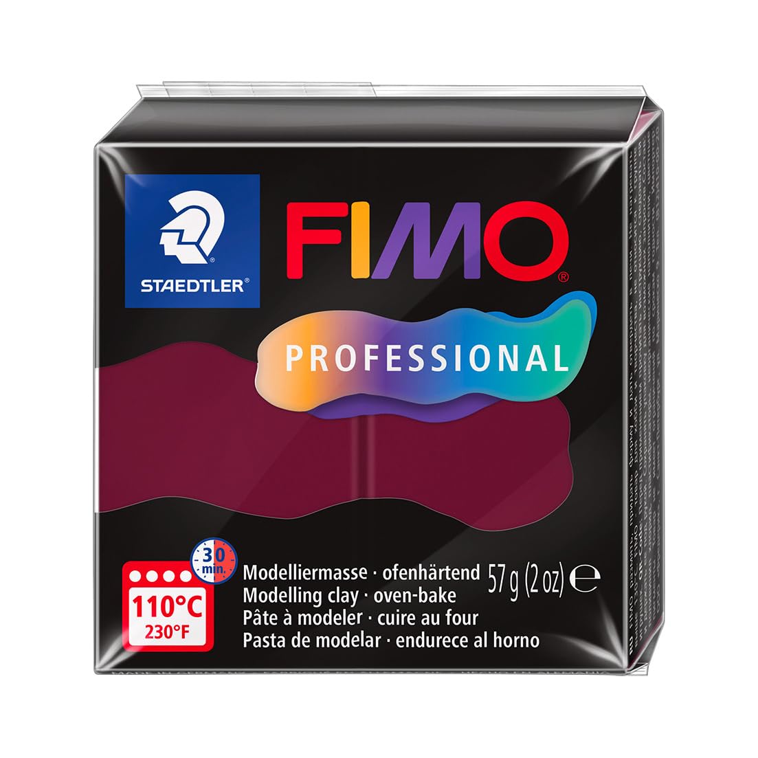 STAEDTLER Polymer Modelling Clay - FIMO Professional - Oven Bake Clay - Bordeaux, 57g - 1 Block, 8040-23