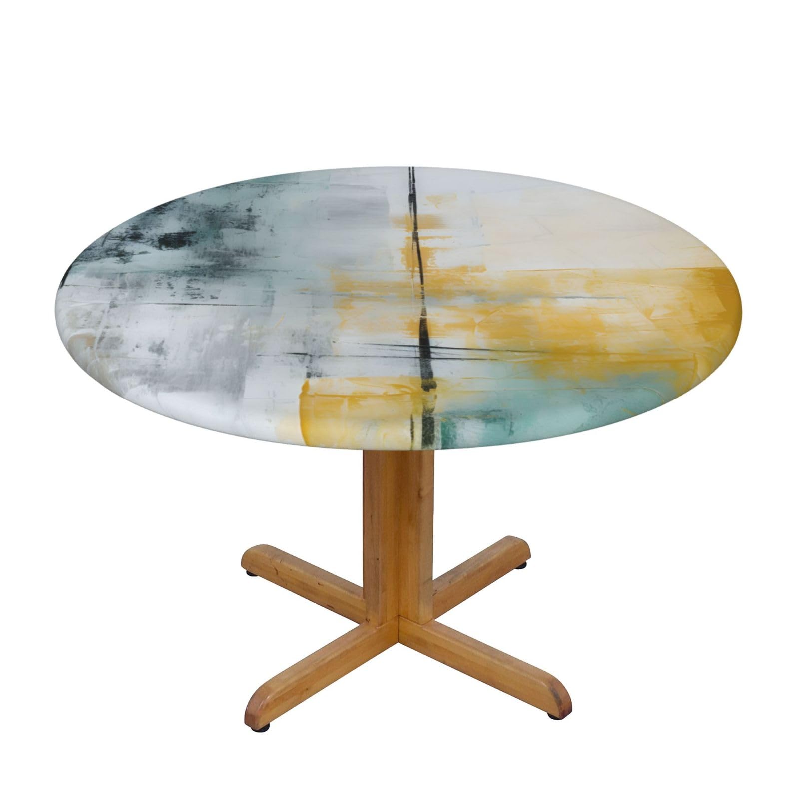 Mexpekil Tovaglia rotonda con bordo elastico, pittura astratta, facile da pulire, impermeabile, protezione per tavolo per esterni, S, adatta per tavoli rotondi da 101 a 111 cm