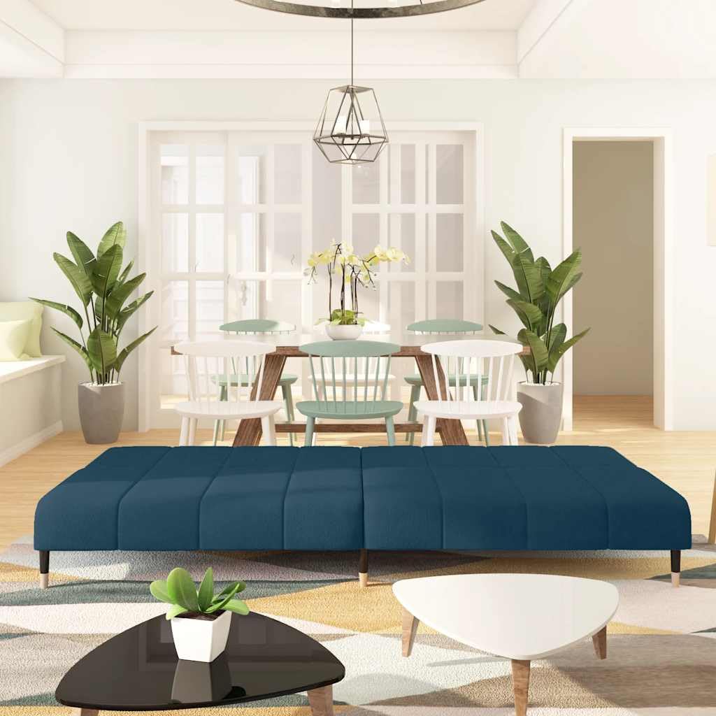 Sofa do spania 2-osobowa, niebieska, aksamitna rama drewniana, 200 x 84,5 x 69 cm, wygodny mebel tapicerowany do salonu i pokoju gościnnego, rozkładana kanapa i łóżko, idealna do relaksu i