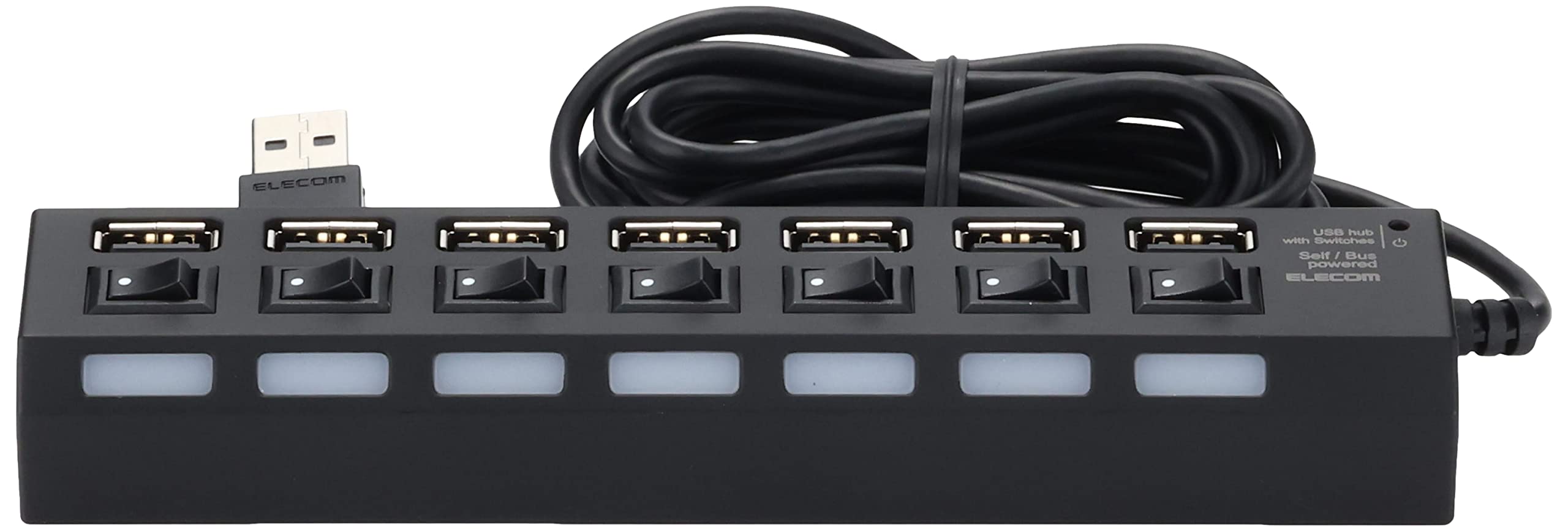 Elecom U2H-TZS720SBK concentrador y concentrador USB 2.0 480 Mbps Negro - Hubs y concentradores (USB 2.0, USB 2.0, 480 Mbit/s, Negro, 2 m, USB)