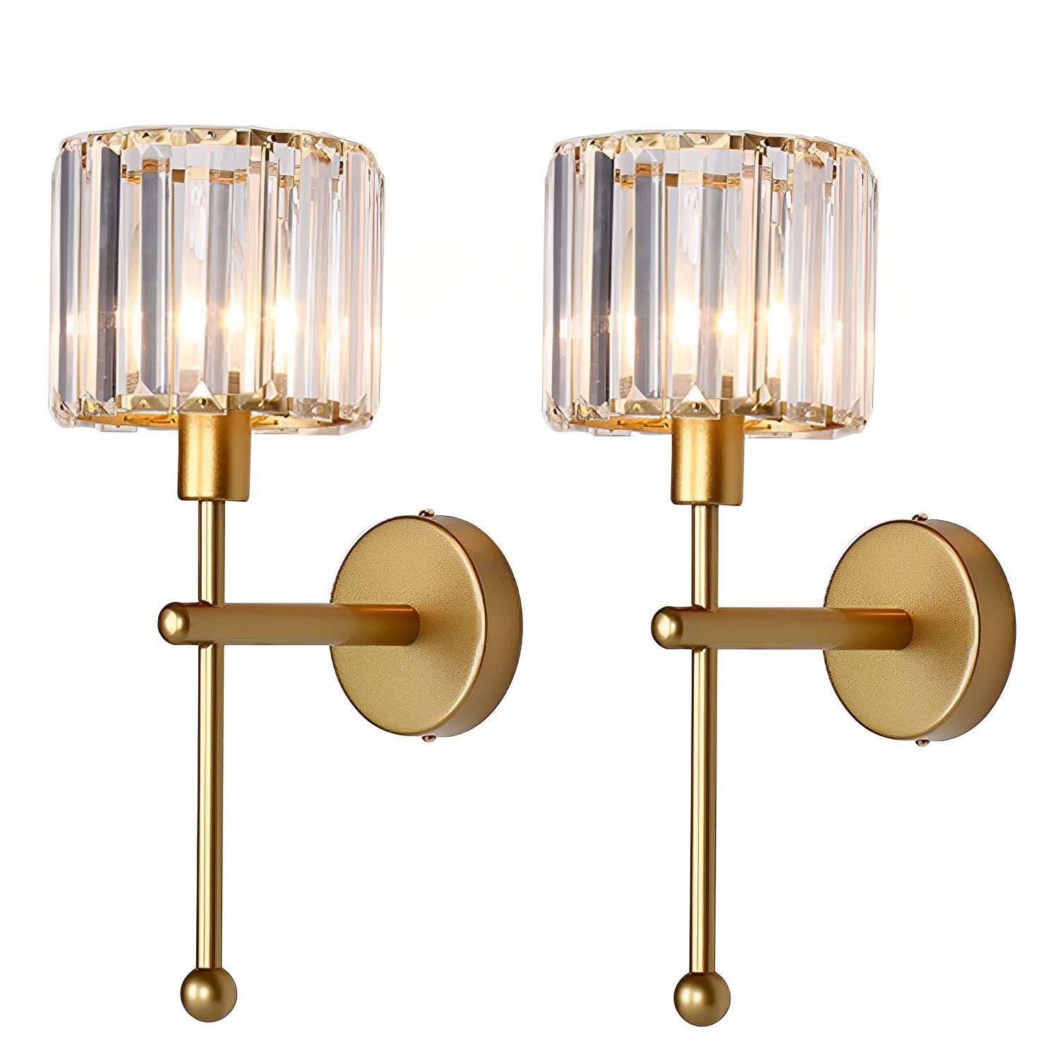 MESOVFCA Wall Sconces Sets of 2, Classic Brushed Brass Sconces Crystal Wall Lighting, Hardwired Bathroom Vanity Light Fixture for Bedroom Living Room Hallway Kitchen,Gold