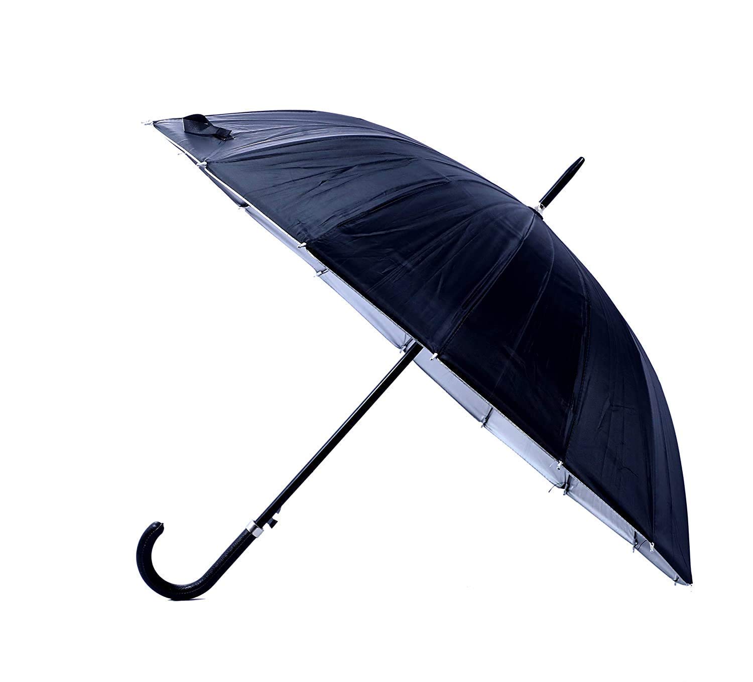 SHREY & SANK Umbrella Automatic Open Curved Hook Handle Black Umbrellas with Classic J Handle Windproof for Men and Women j Handle Umbrella Polyester Umbrella Plain Royal Black Umbrella (BLACK)
