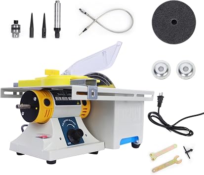 Electric Bench Buffer Polisher, Jewelry Lapidary Saw Mini Table Saws, Adjustable Speed 0-10000 RPM Grinder Polishing Machine for Cutting Rocks Wood Jade