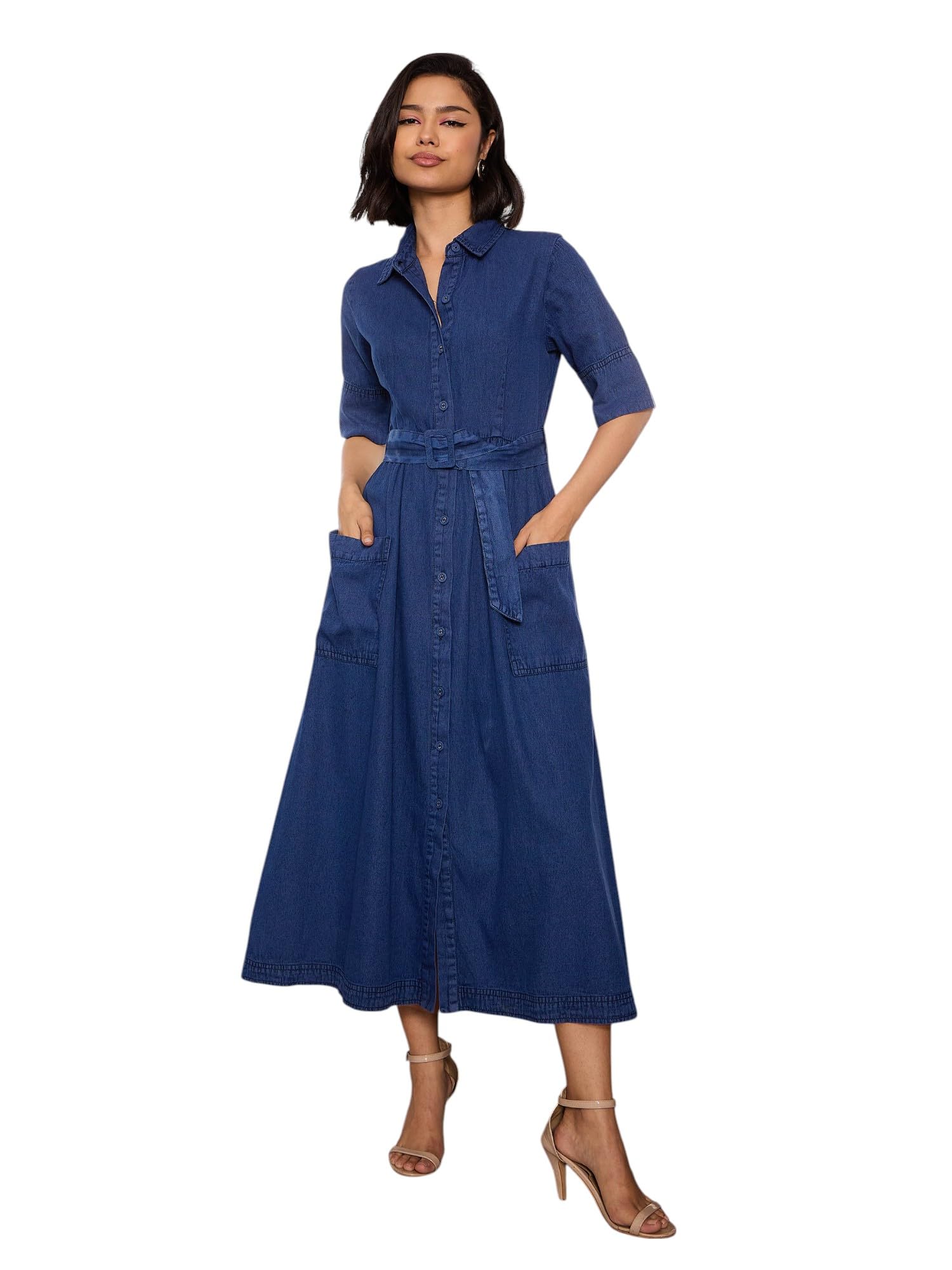sassafras Women Denim Belted Maxi Dress-picture-36