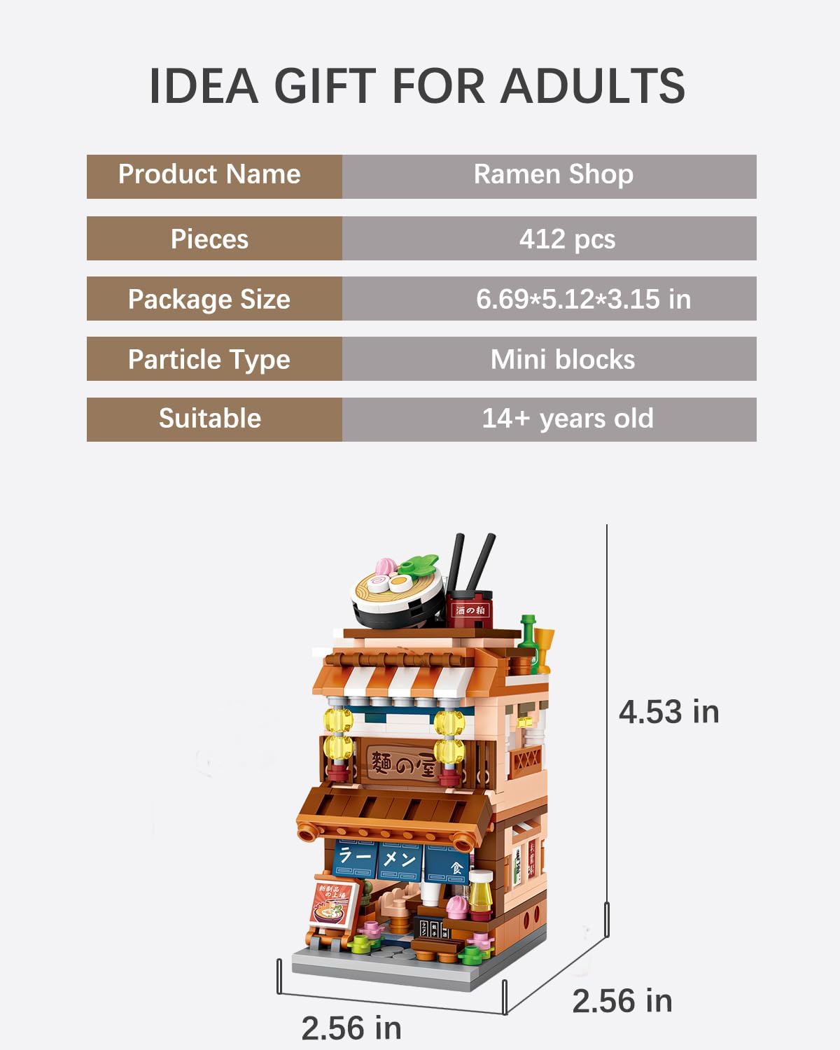 Japanese Street View Ramen Shop Building Blocks, Mini Bricks Store Architecture Sets, Creative City Construction Model for Adults, Idea Gifts for Kids(1654)