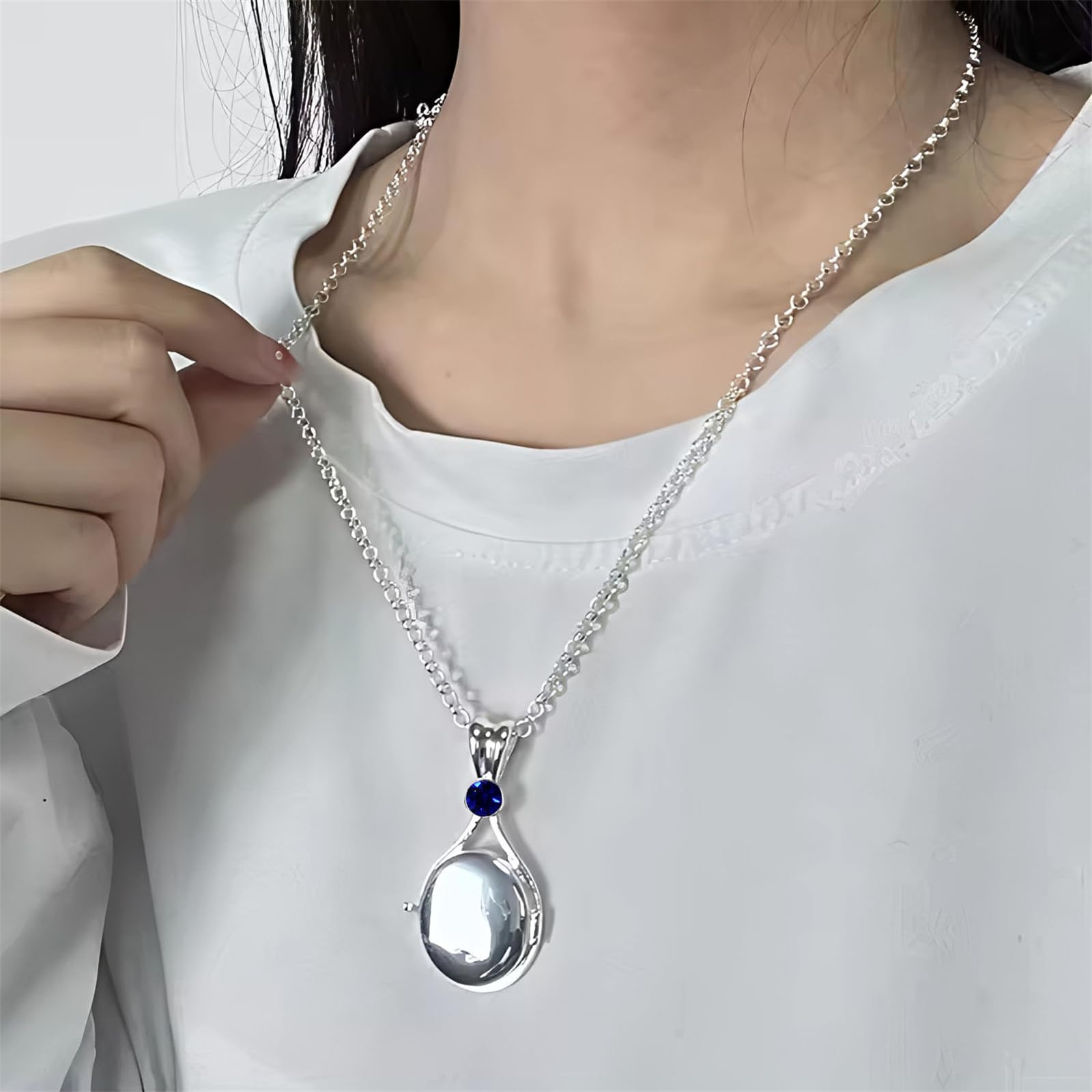 H2O - Collar para hombre y mujer, chapado en plata, medallón de sirena de agua, collar con colgante abierto, incrustaciones de cristal azul brillante para mujeres, fanáticos, cosplay, fiesta