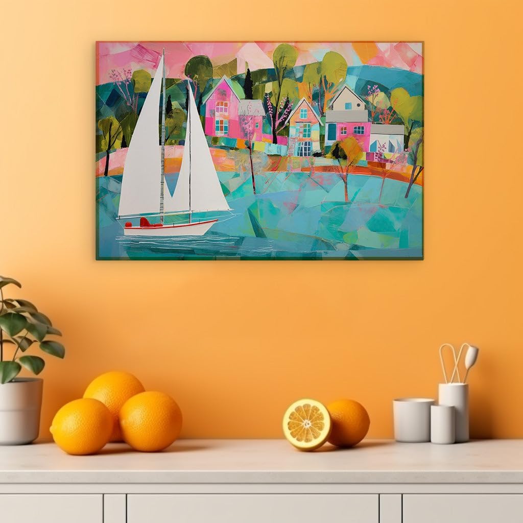 Canvas for Living room. Sailboat Serenity: Capturing the Essence of Coastal Bliss Through Artful Expression, 27 x 18 inch Canvas Wall Art - Contemporary Masterpieces - Modern Home Decor