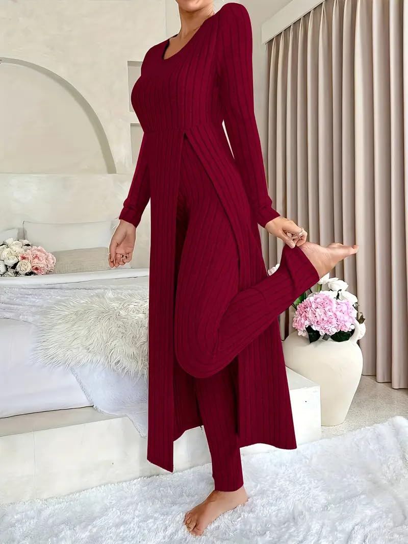 Completo da donna in maglia a coste 2 pezzi