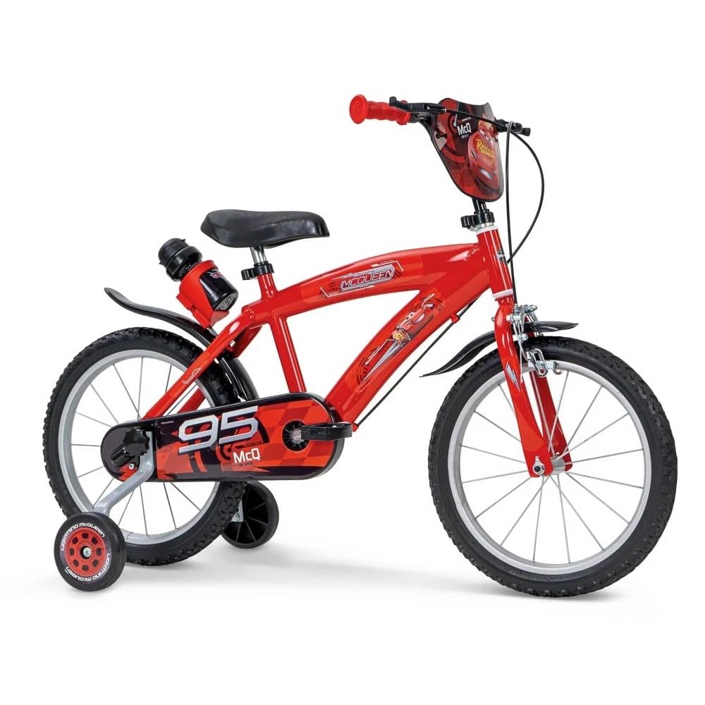 Generico Bicicletta Bambino 16 Pollici D i s n e y - C a r s Con Rotelle, Freni di Sicurezza, Parafanghi e Decorazioni Lightning McQueen Bici per Bambini 4-6 Anni SAETTA