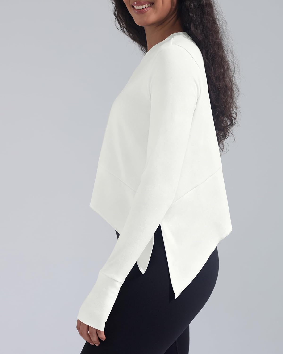 Long Sleeve Workout Tops for Women with Thumb Hole Athletic Gym Workout Cover Up Yoga Shirts Flowy Split Side - Image 2