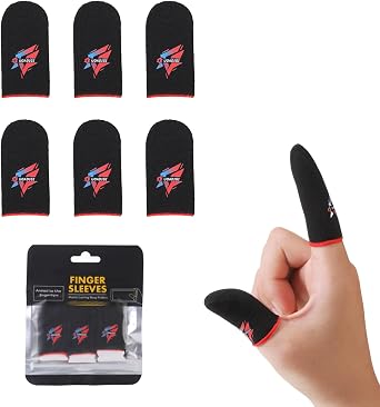 Gaming Finger Sleeves Smooth Touch Screen Thumb Protector, Sweat-Proof Mobile Game Controller Accessories, Black Black Finger Sleeves 6 PCS