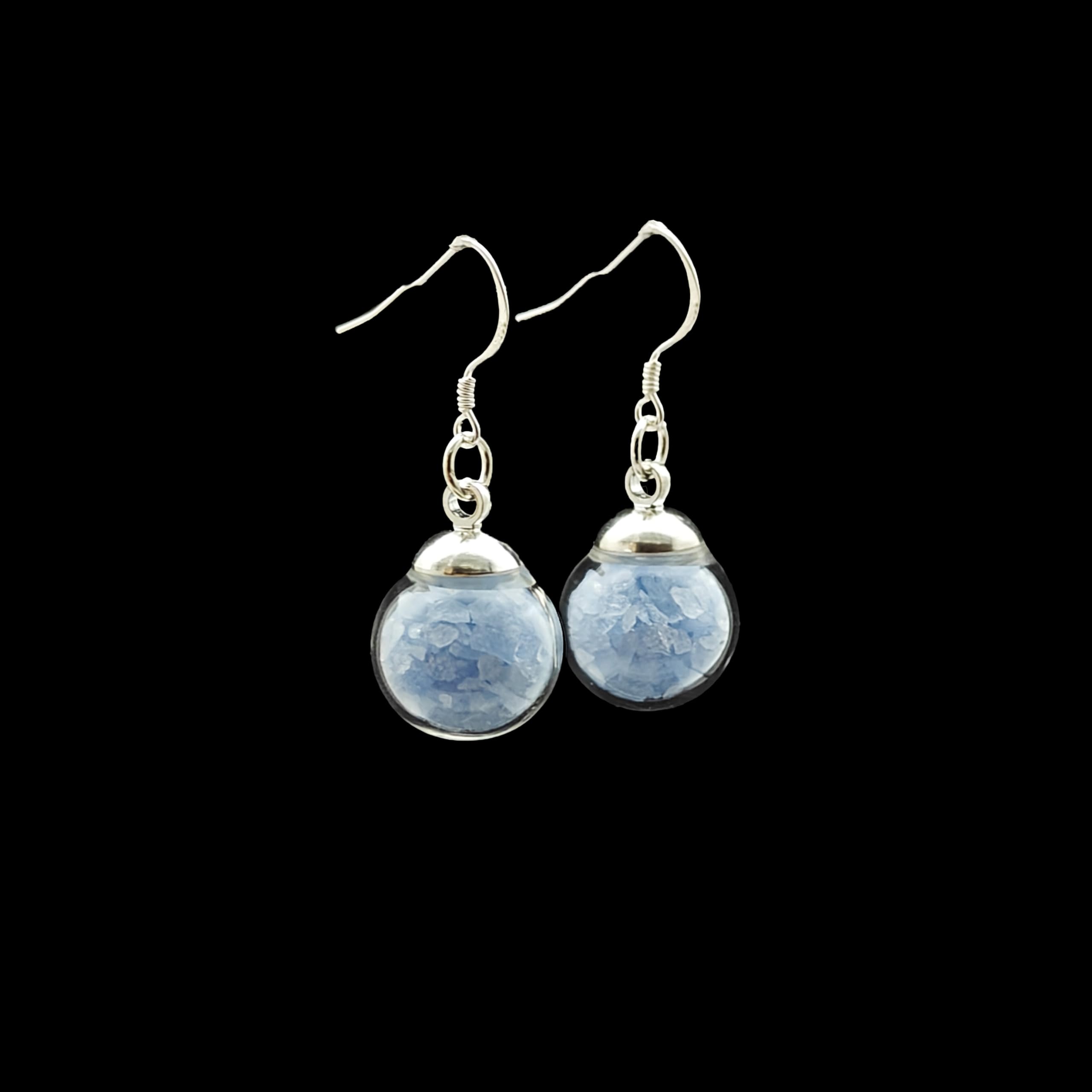 Bleu Sable Lueur Lumineux Brillent dans le Noir Gros Verre Boule Argent Sterling 925 Boucles d'oreilles pendantes et gouttes Femmes Handmade