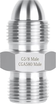 G5/8 Male to CGA580 Male Adapter for Nitrogen Cylinder, G5/8 to CGA580 Adapter for Accumulator Charging Kit and Hydraulic Breaker Nitrogen Charging Kit