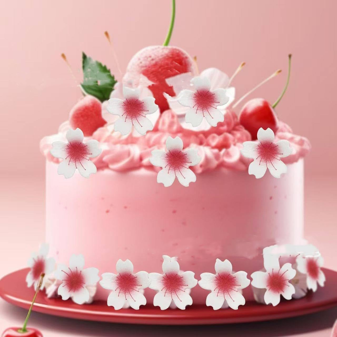 Edible Cherry Blossoms 60pcs Rice Paper Cake Cupcake Toppers for Decorating Rice Paper Flower Food Decorations for Baking Cookies Cupcake Dessert Decorating Holiday Supplies Festive Party Colorful image 4