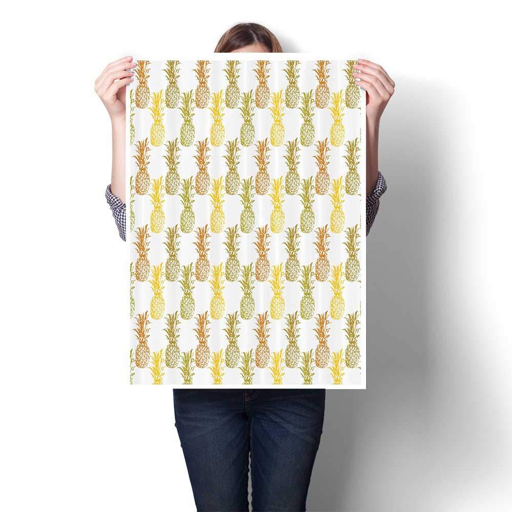 Wall Art Painting Hand Drawn Simply Sketched Stamp Styled Minimal Background Pineapples On Canvas Modern Decoration Print Decor for Living Room,24"W x 44"L(Frameless)