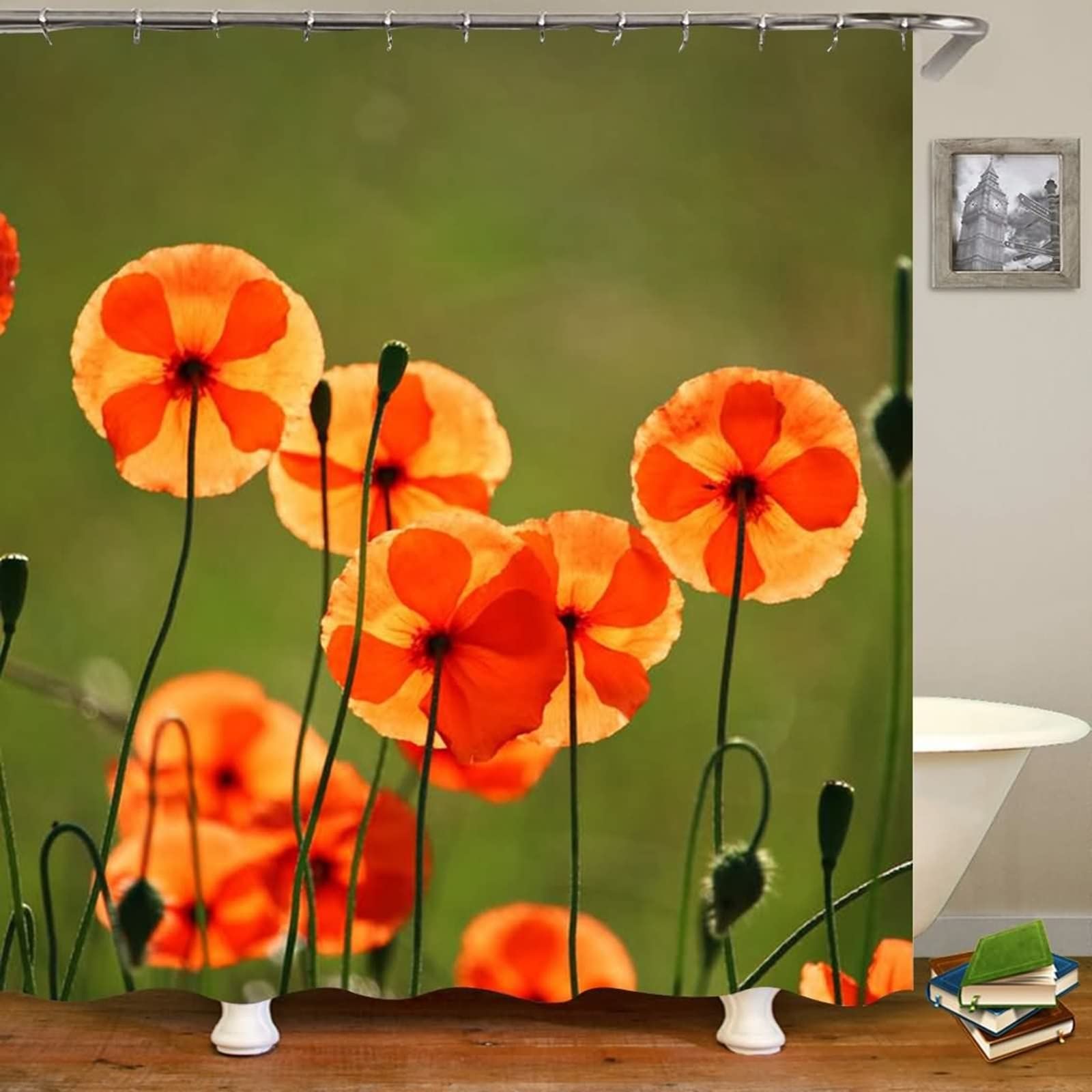 Rideau de douche fleurs orange KnSam 165x200 cm en polyester imperméable