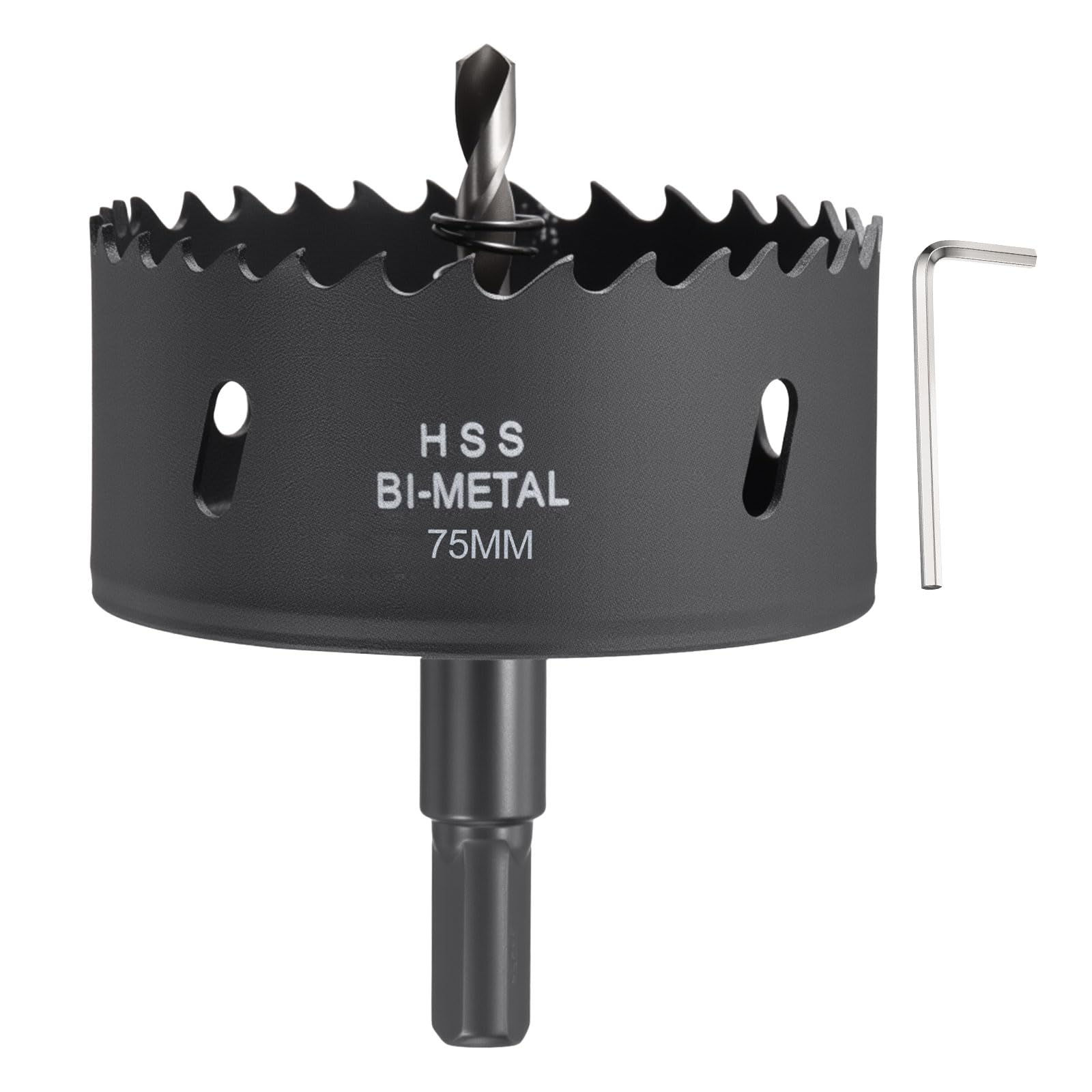 CoCud 2-61/64"(75mm) Hole Saw, M42 Bi-Metal Hex Shank Hole Cutters Drill Bit with Spring - Cutting Tool for Thick Metal Board Alloy Steel Plate. Black — image 1