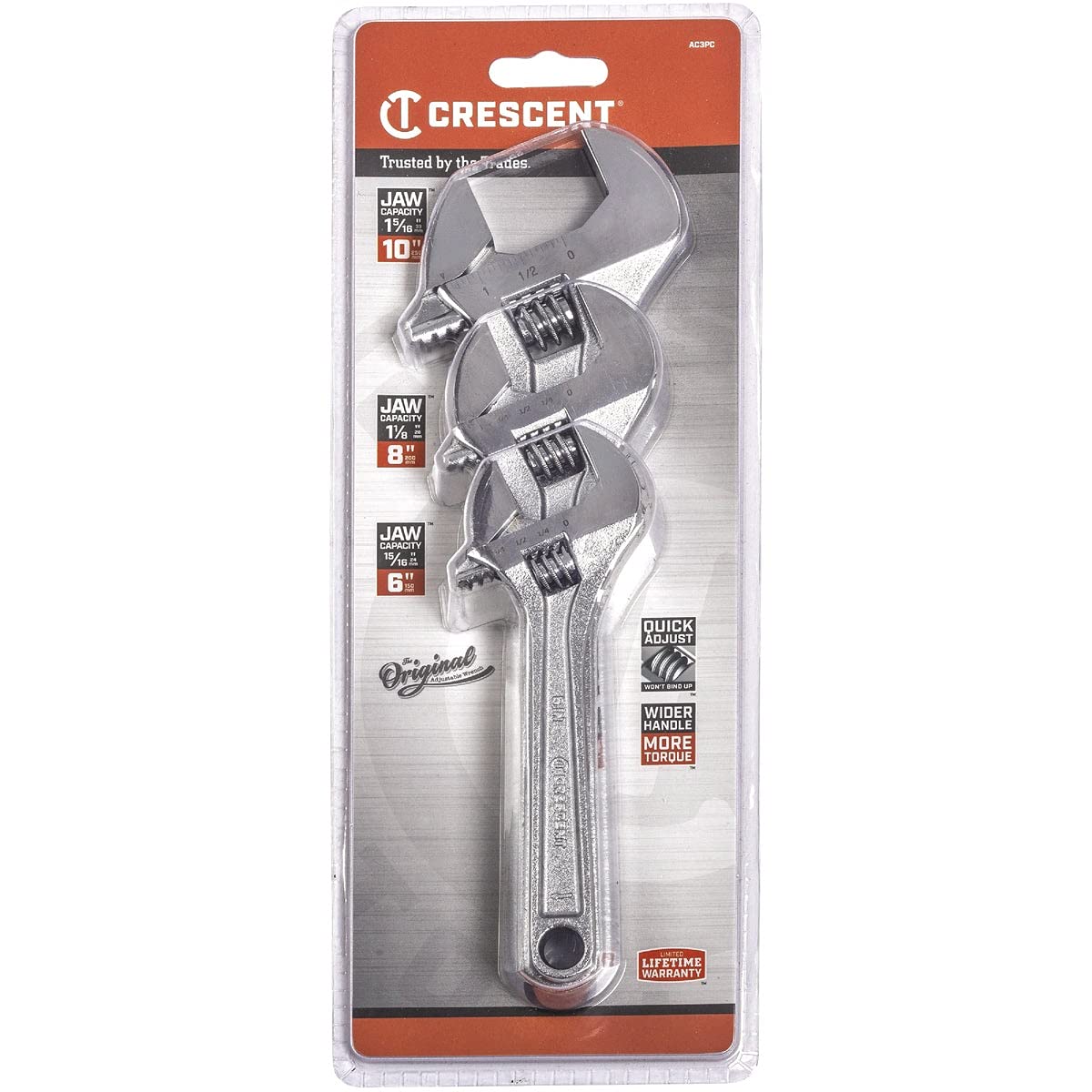Crescent AC3PC - Set di 3 chiavi regolabili da 15,2 cm, 20,3 cm e 25,4 cm
