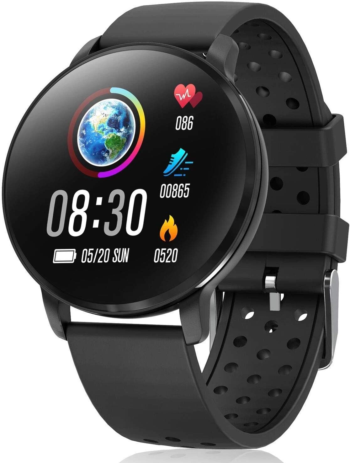 CatShin Fitness Tracker Smart Watch CS04 Waterproof IP68 Activity Tracker With Heart Rate Monitor Touch Screen Smart Bracelet Step Counter Wristband Pedometer For Women Men Kids For Android/IOS-Black