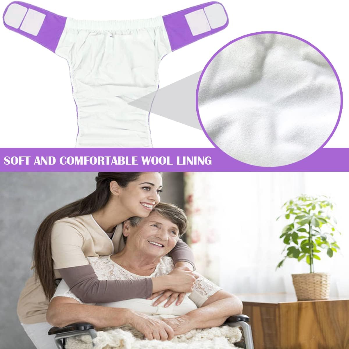FERCAISH Reusable Adult Cloth Diaper, Washable and Waterproof Elderly Incontinence Protection Nappies Underwear with Maximum Absorbency for Adult Incontinence Care,Elderly, Pregnant, Disabled