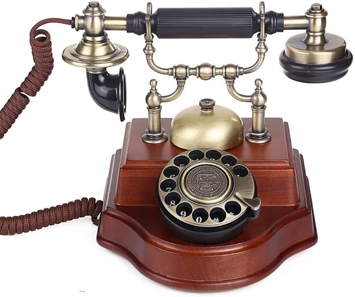 Zabytkowy telefon Europejski Retro Drewniany Antyczny Vintage Home Office Stały stacjonarny, naciśnij pokrętło