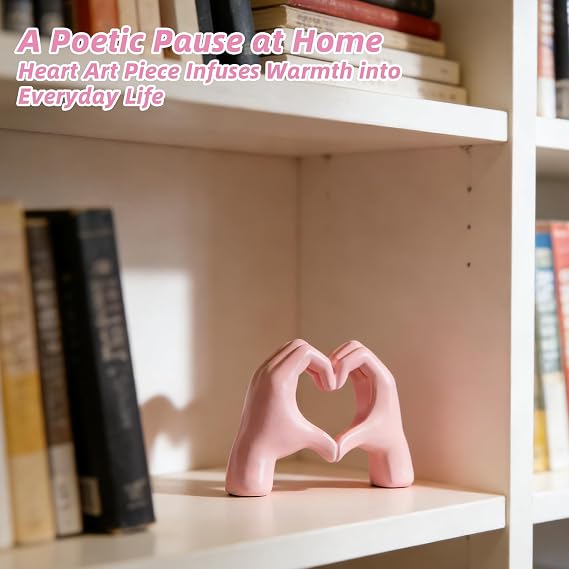 Heart-Shaped Hands Resin Figurine Gold, Elegant Home Decoration with Sculpted Detail, Gold Ornaments, Home Decor, Decorative Ornaments for Living Room, Shelf Display and Modern Interior Styling (Pink)