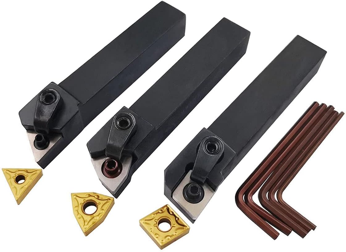 3PCS 5/8" CNC Lathe Excircle Indexable Carbide Turning Tool Holder Bit Set MTJNR1616H16 + MWLNR1616H08 + MCLNR1616H12 with 3pcs wnmg431, cnmg431, tnmg331 Indexable Carbide Inserts (Right Cutting)