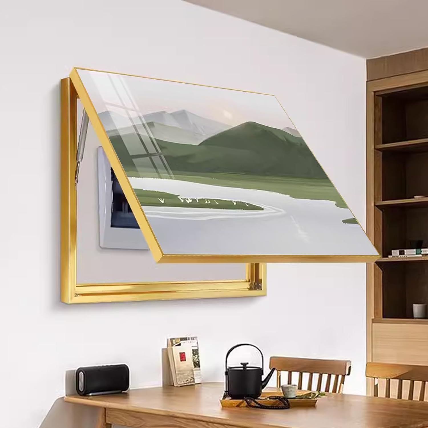 Electric Meter Box Decorative Paintings Distribution Box Wall Hanging Paintings Electric Box Cover Hide Painting with Hydraulic Rod Supports (50x40cm/19.7x15.7inch,B)