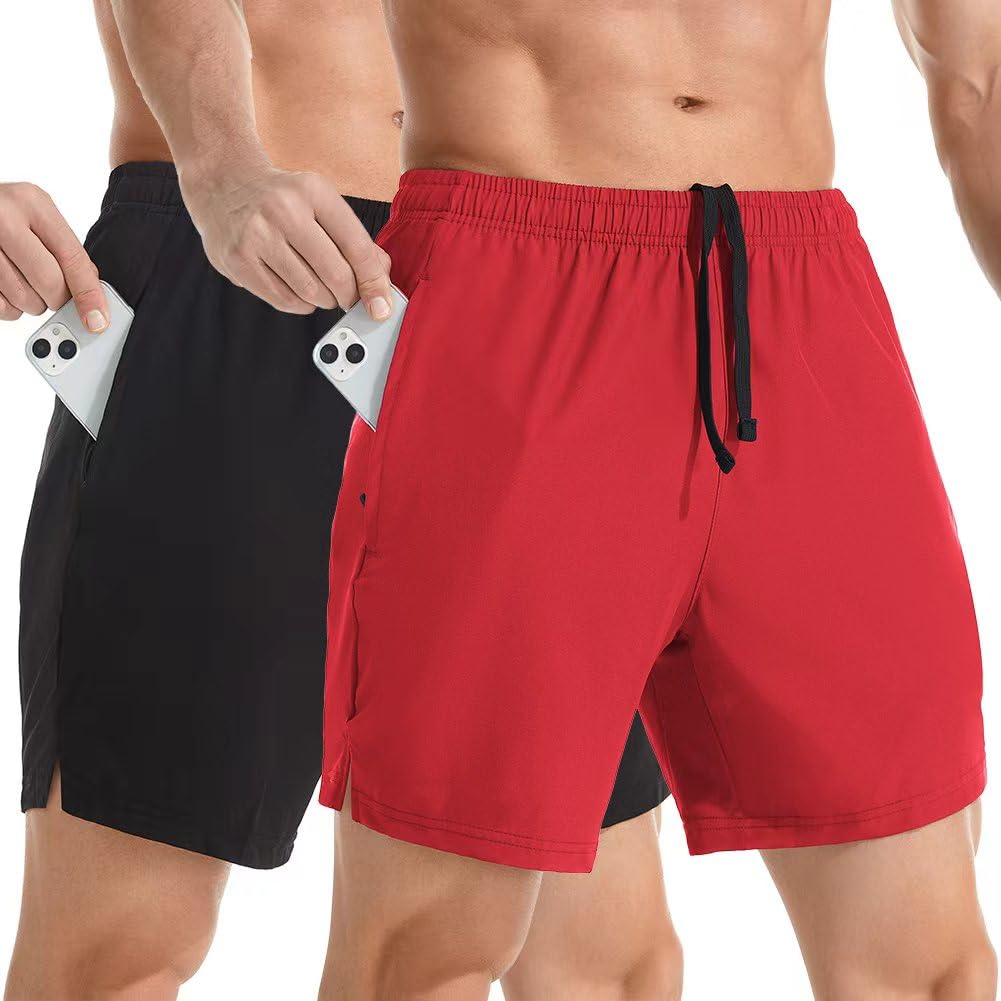 Gerlobal Men's 7" Athletic Running Shorts Lightweight Quick Dry Gym Workout Shorts with Zipper Pockets