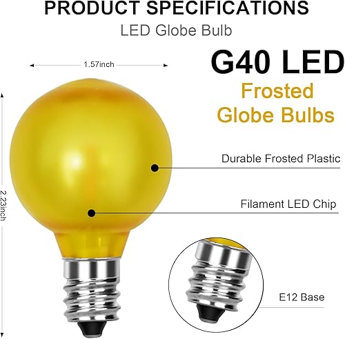 Miniatura 9 de Paquete de 25 bombillas LED G40 de colores, bombillas LED inastillables de 0.6 W, bombillas de repuesto de Navidad con base de candelabro E12, rojo,
