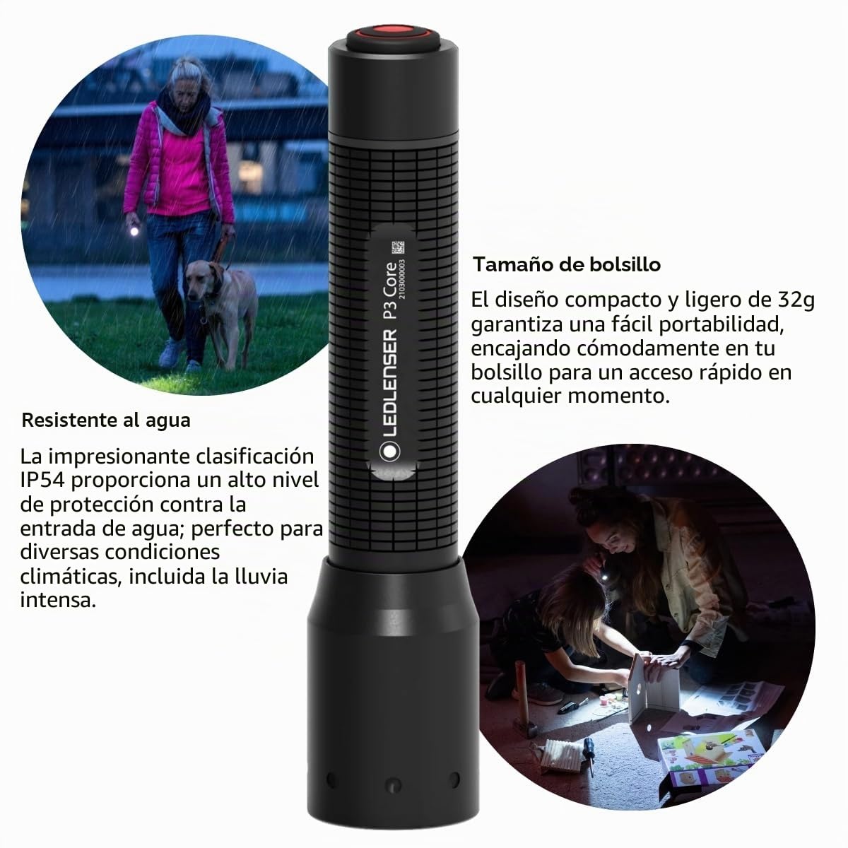 Ledlenser P3 Core Mini Linterna LED, 90lm, Pila AAA, Alcance 110m, Ligera | 42g, hasta 6h de autonomía, enfoque ajustable, linterna llavero, IP54, ideal para paseos nocturnos y camping | 2020
