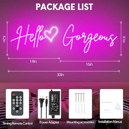 Miniatura 6 de Letreros de neón grandes de 30 x 9 pulgadas con control remoto de temporizador, letrero de luz LED rosa para decoración de pared, salones de spa