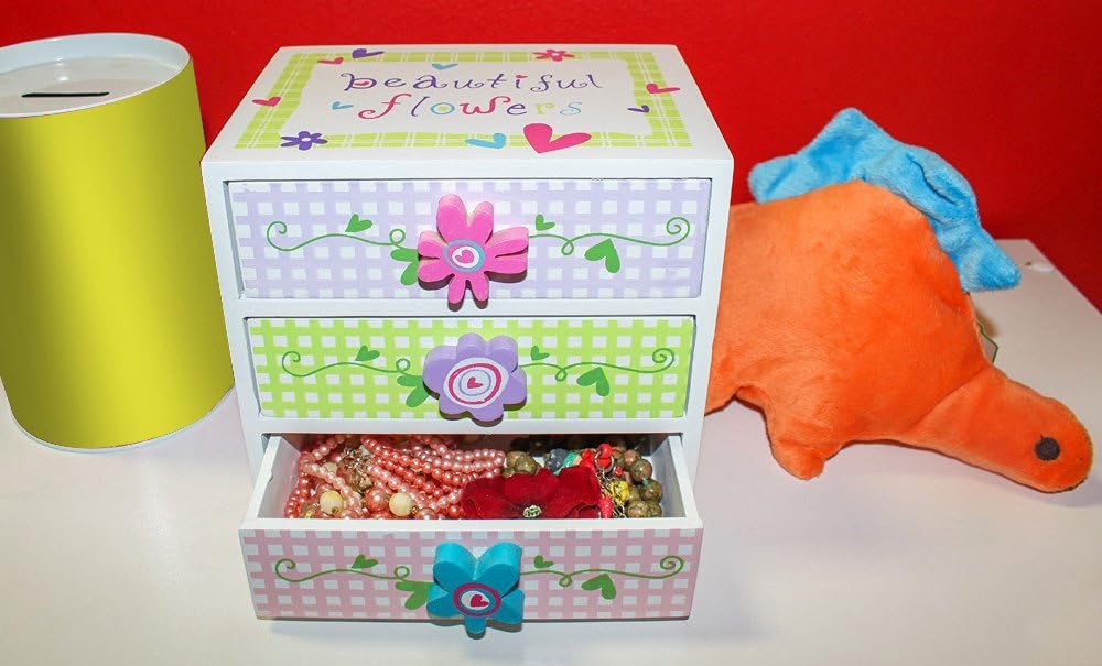 Small Floral Wood Jewelry Box for Girls with 3 Drawers (6 x 4.5 x 6 In) : Clothing, Shoes & Jewelry