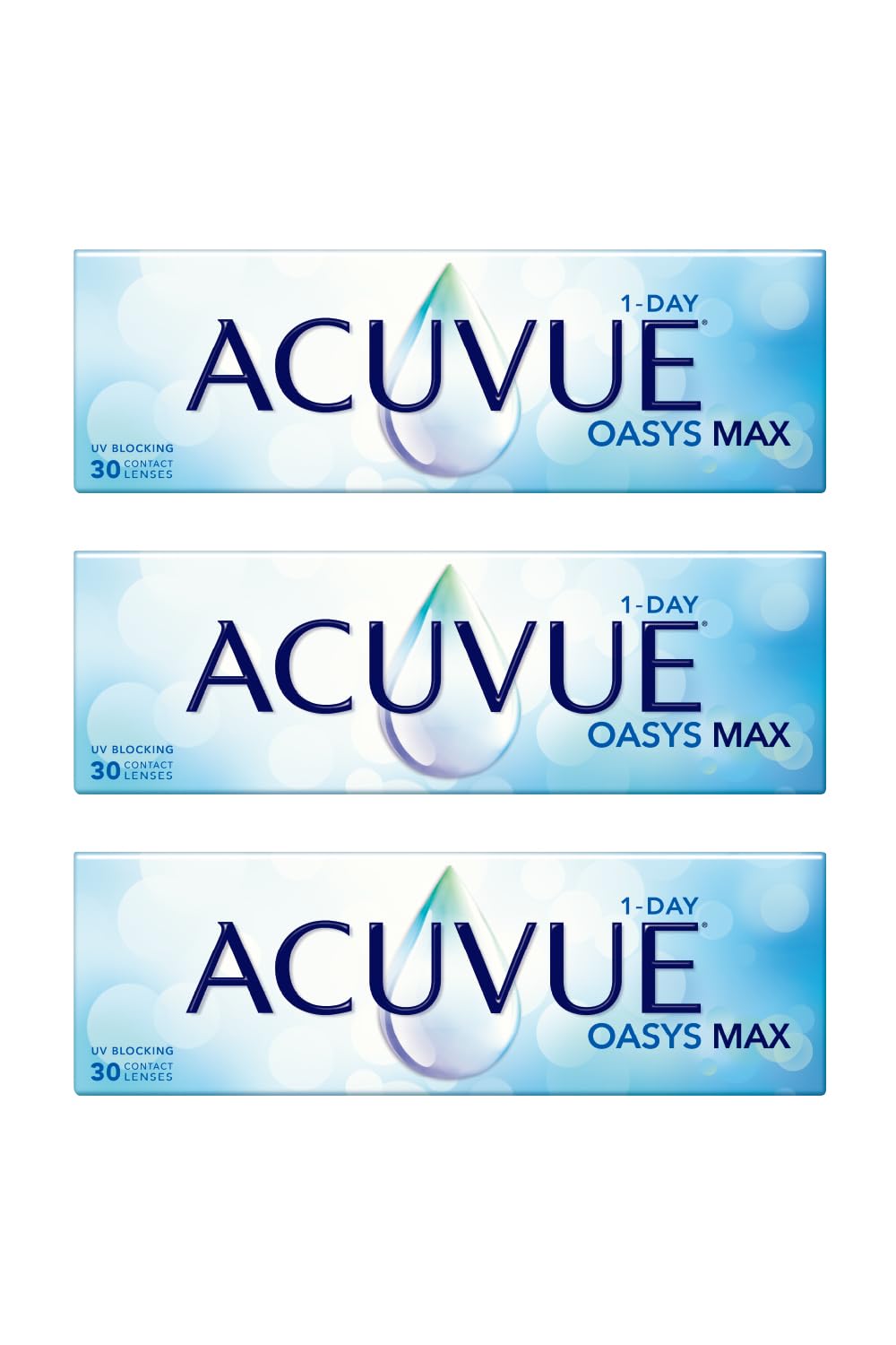 Acuvue Oasys Max 1-Day Lentes diarias con tecnología TearStable y filtro de luz OptiBlue, -4.50 dpt, diámetro 14.3 mm, 30 unidades, adición, curva base 8.5 mm