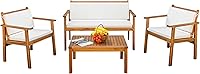 Devoko 4-Piece Acacia Wood Outdoor Conversation Set with Cushions - Patio Sofa, Chairs & Table for Deck, Backyard, Garden