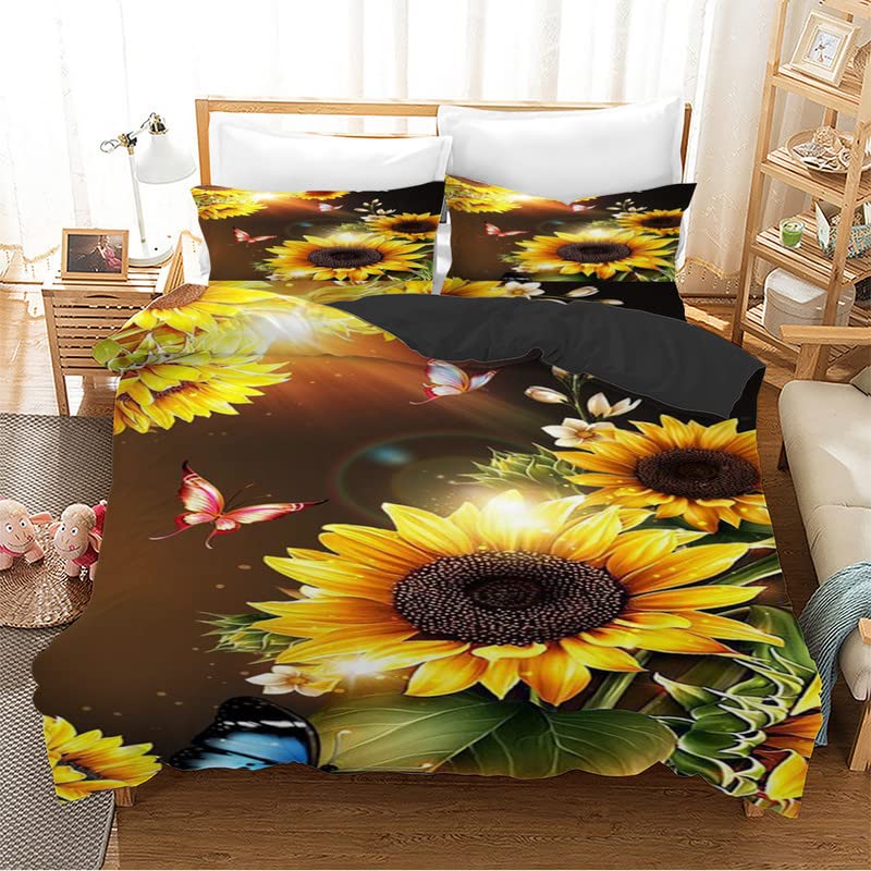 Housse de couette 240x260 en microfibre jaune tournesol avec 2 taies d'oreiller