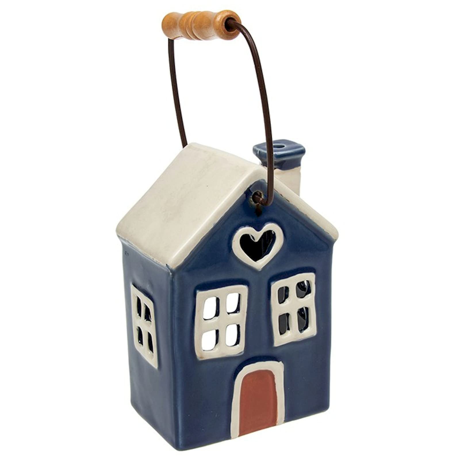 Village Pottery Blue Heart House Lantern Tealight Holder 320025