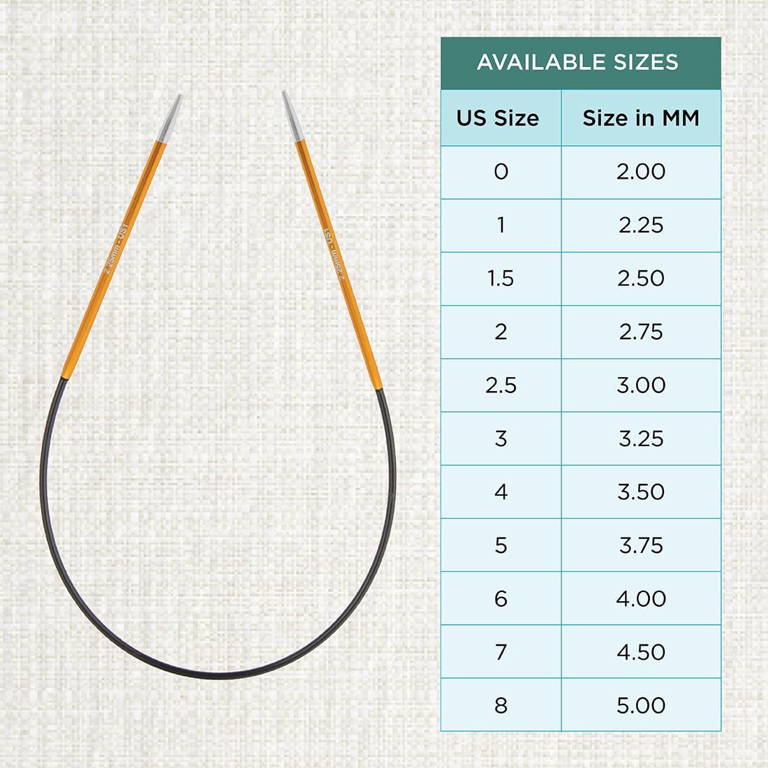 KnitPro Zing Fixed Circular Needles 9" (22.5cm) | US Size 1 (2.25mm)