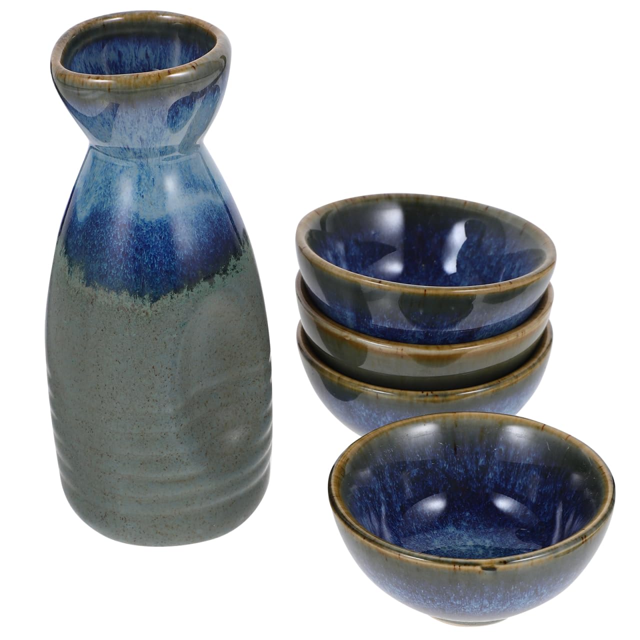 DOITOOL Set Sake Giapponese Ceramica 4 Tazze E 1 Bottiglia Per Sakè 4.72X1.57In Elegante Completo Per Bere Sake in Casa Ristorante E Regalo Festa