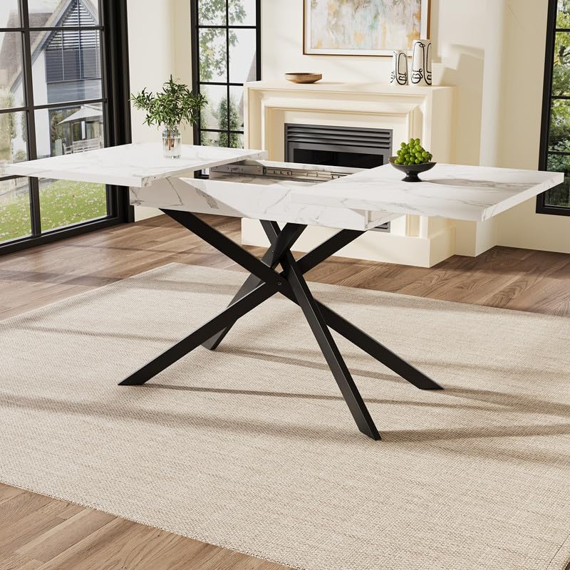 Table à manger extensible 120-160cm avec pieds en fer noirs