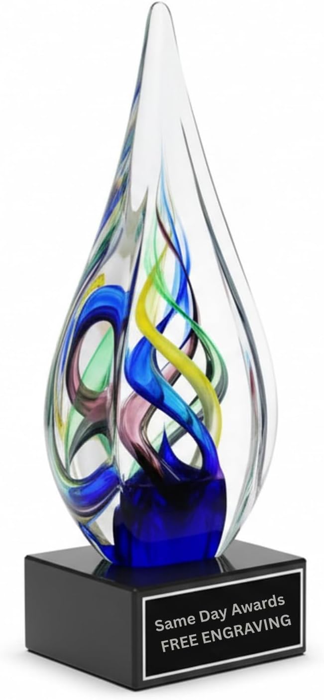 Hand-Blown Art Glass Award – Custom Engraved Elegant Award for Corporate, Sports Retirement Volunteer Recognition Leadership Personal Milestones Employee Gifts