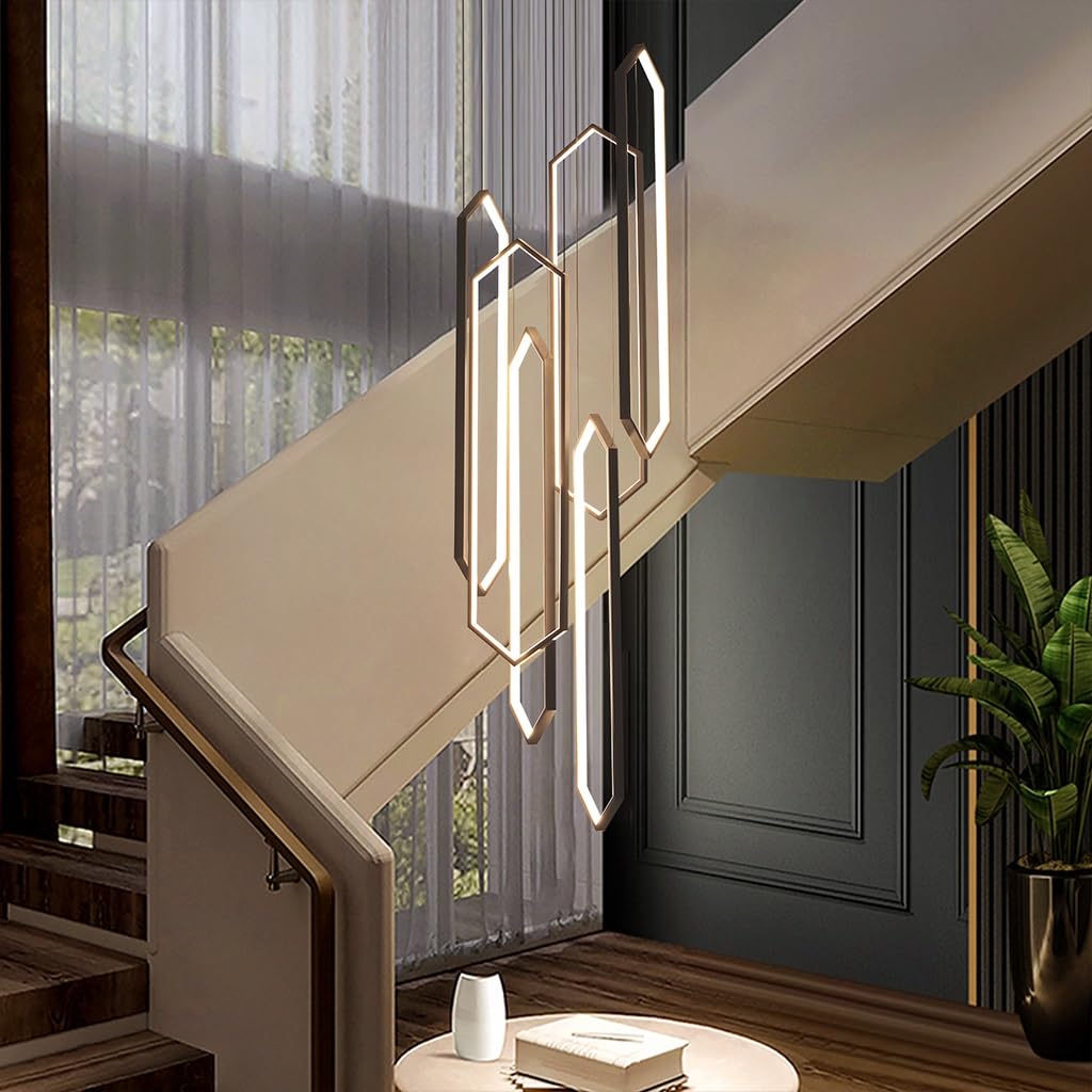 DOCJX LED Pendant Light Staircase Modern Chandelier 260W Dimmable Light Large Chandelier Height Adjustable 3000K-6000K Lighting Fixtures Hotel Living Room Luxury Villa Staircase Decoration 6 Lights