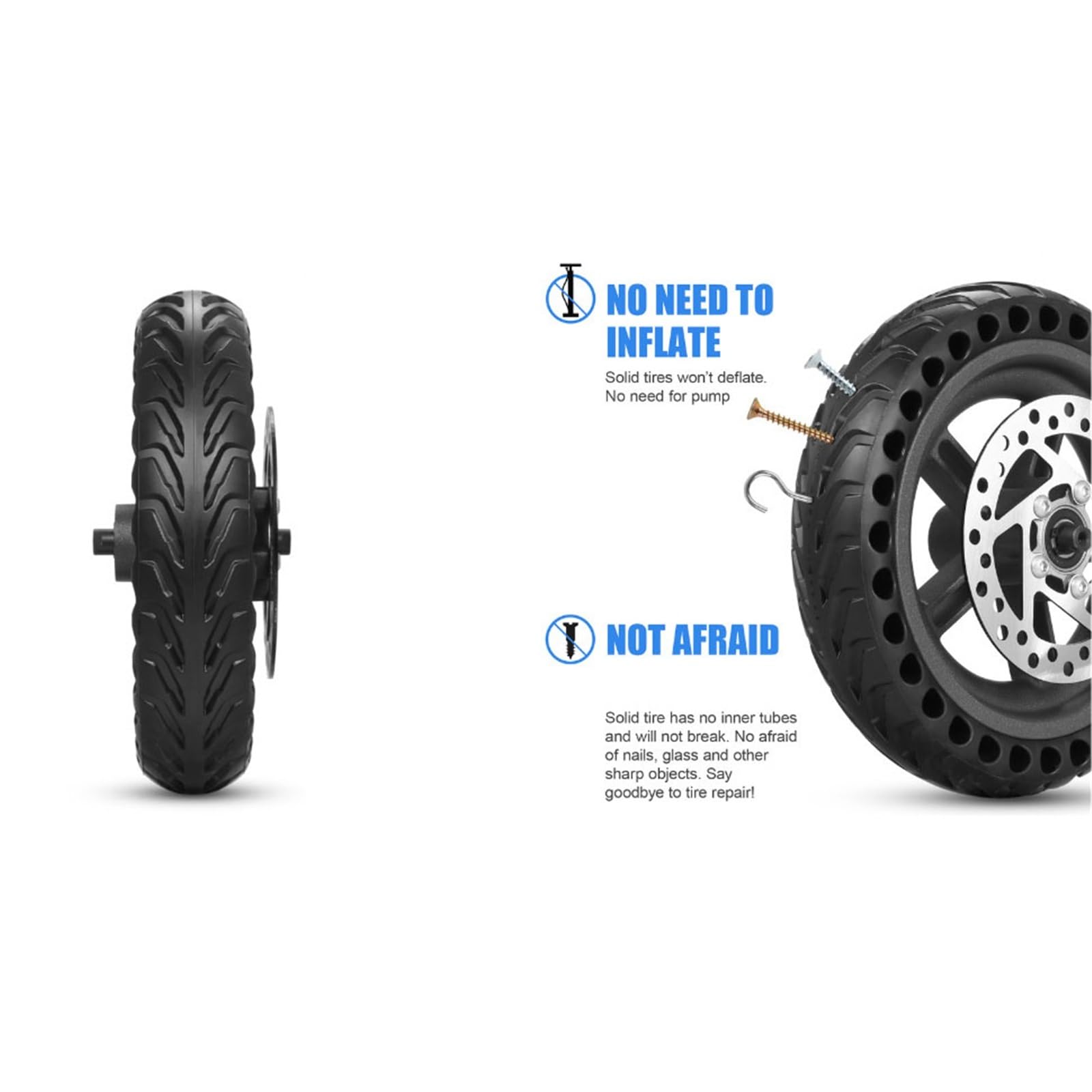 Rueda Trasera de Repuesto for Patinete eléctrico 8.5x2, neumático Macizo con buje y Disco de Freno, llanta de Panal Compatible con M365 1S Pro PRO2