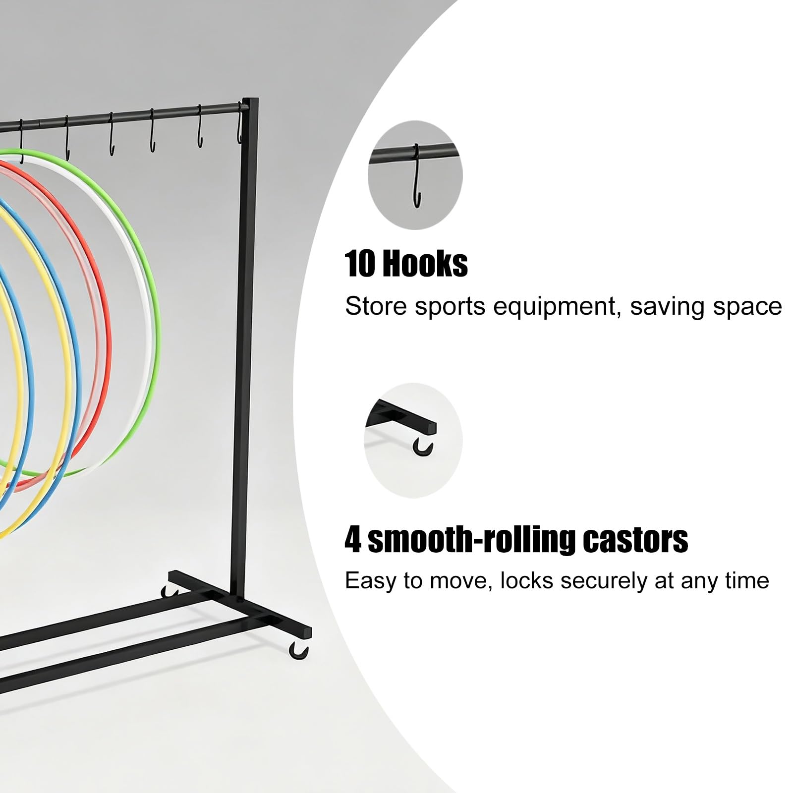 Hula Hoop Halterung Aufbewahrungswagen für Hula-Hoop-Reifen, Seilspring-Organizer mit Rädern, mobiler Ausstellungsständer für Sportgeräte für Schule, Geschäft