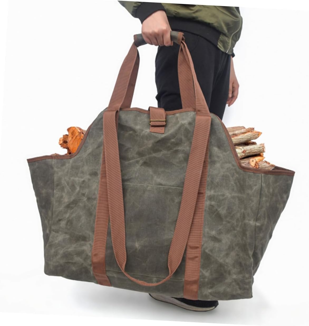 Log Carrier Waxed Canvas Firewood Holder Tote Bag Capacity Storage for Use for Fire Pit Home for Friends Family