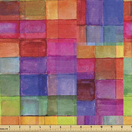 Ambesonne - Tela abstracta de The Yard de color arco iris, forma cuadrada, con efectos borrosos, diseño de acuarela, tela decorativa resistente al agua, para...