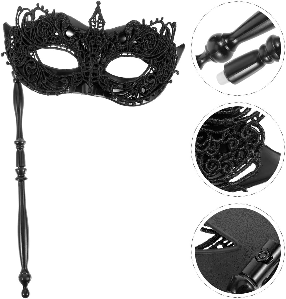 Homoyoyo Black for Women with Stick - Elegant Half Face Mask for Mardi Gras - Halloween and Costume Parties Accessory for Masquerade Dresses - Image 9
