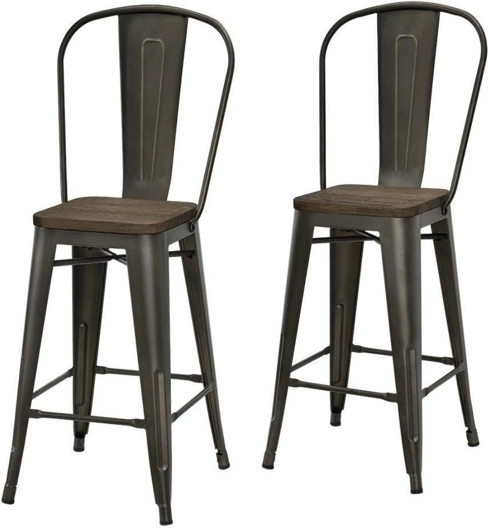 Retro Style Metal Dining Chairs Durable Wood Seat Study Steel Frame Industrial
