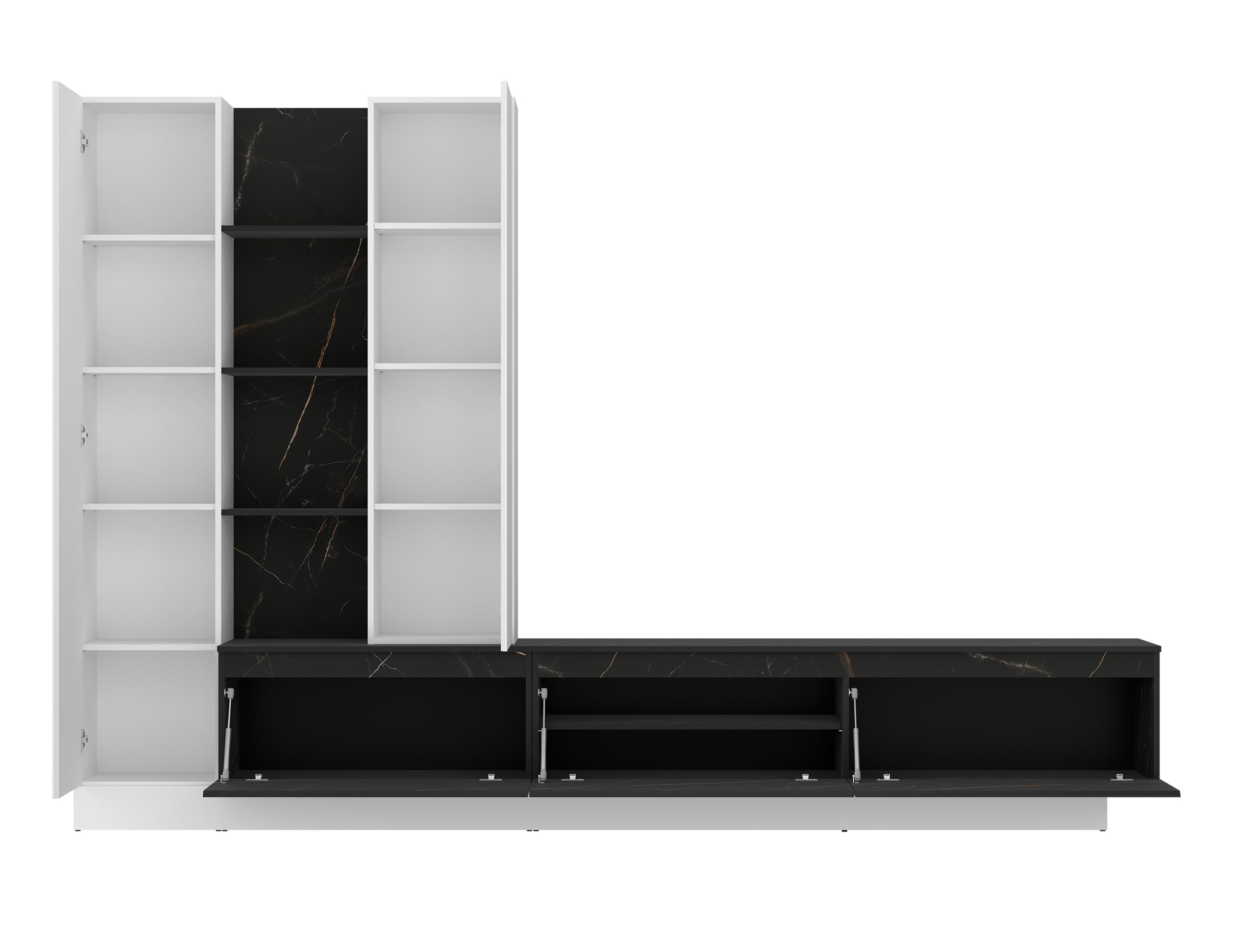 AVANTI TRENDSTORE - Wiara Parete attrezzata Bianco/Effetto Ceramica con 2 ante battenti, 3 ante a ribalta.