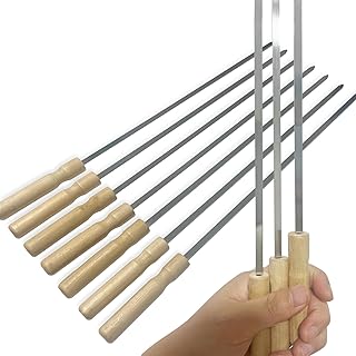 vriysei 10 Pcs Kabob Skewers, 16IN Metal Skewers for Grilling, Premium Stainless Steel Flat Kebabs, with Wooden Handles Insulated Reusable BBQ Set